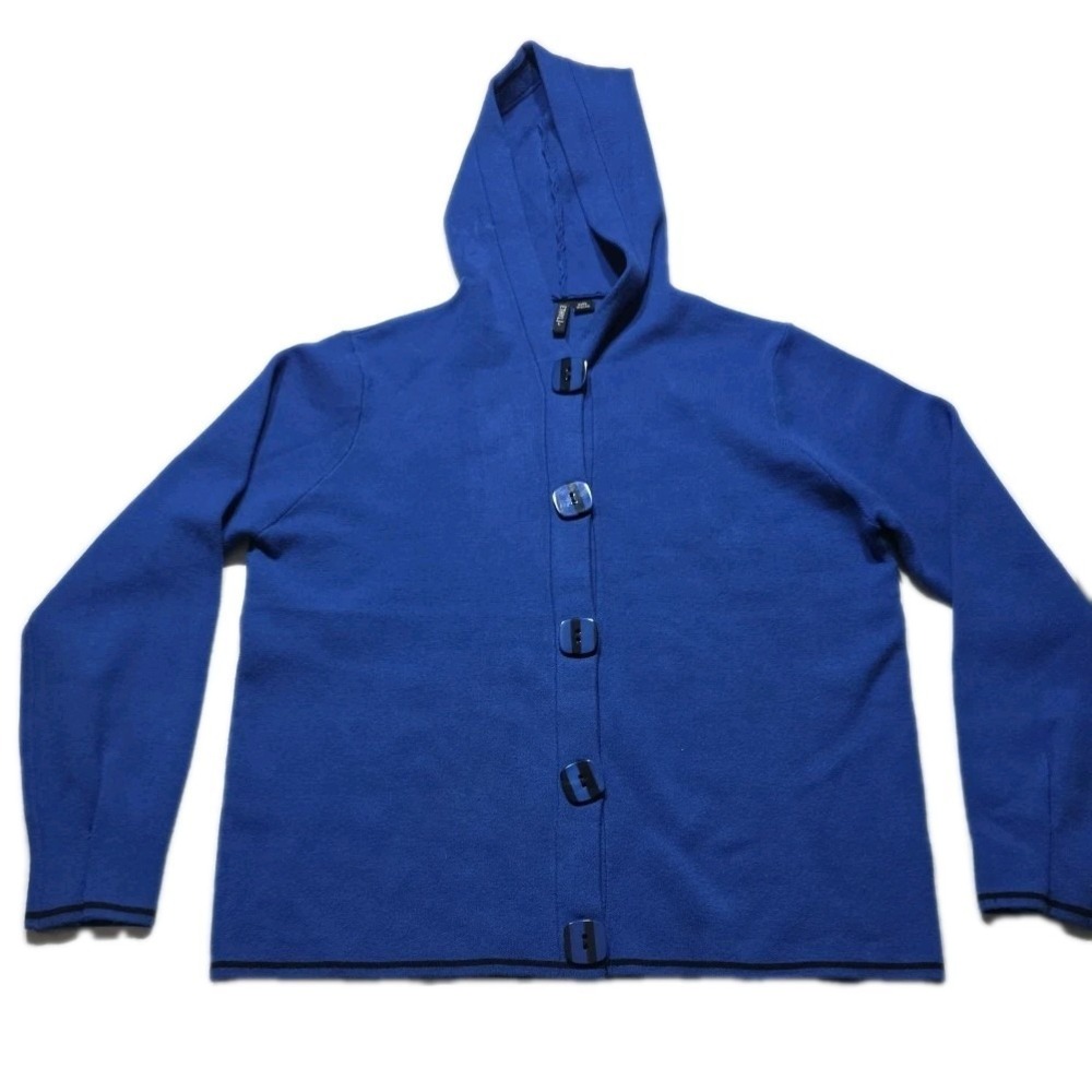 Ethyl Jacket Womens‎ Large Blue Button Up Hooded Casual Sweater Coat Knit